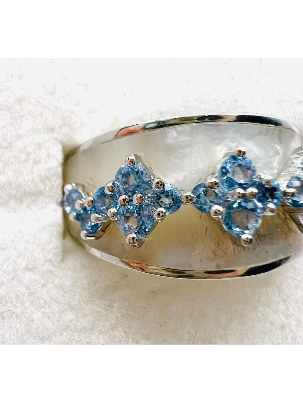 Stauer Pearl Topaz Ring swiss blue silver 925 Sz 7 luxury statement irridescent